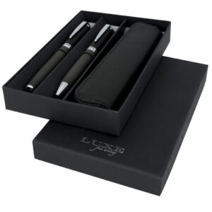 Parure de stylos bille et roller avec étui Carbon (ref : 107110)