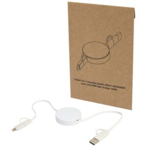 Câble rétractable 5 en 1 Citala en plastique recyclé de 90 cm pour la synchronisation des données et la charge rapide de 40 W (ref : 124430) – Image 1