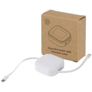 Câble rétractable 5 en 1 Gloas en matériaux recyclés pour synchronisation de données et charge rapide de 100 W avec kit d’outils pour smartphone (ref : 124448)